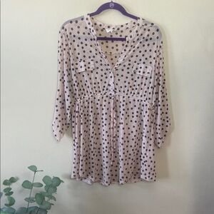 Siren Lily Pink Black Polka Dot Print Sheer Long Sleeve Blouse Maternity XL Top